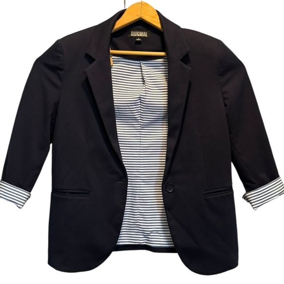 Nicole Miller Original Navy Blazer Size Large Single Button Knit Blazer - Picture 2 of 12